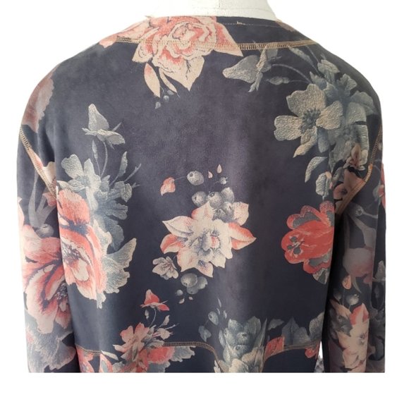 CT445 Philosophy Gray Lightweight Floral Open Cardigan L - Picture 6 of 9